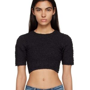 Ganni smocked Poplin crinkle puckered crop top shirt cutout black tshirt y2k